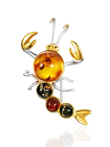 Яркая брошь с янтарём разных оттенков «Рак», image 