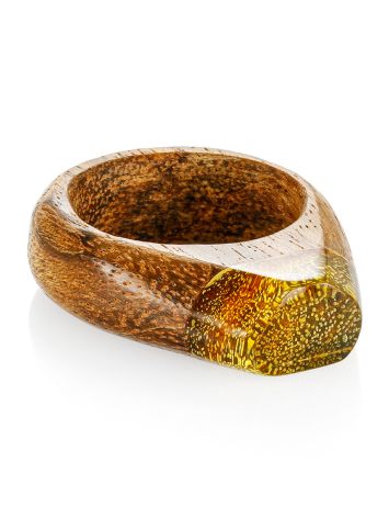 Стильное кольцо из древесины палисандра и янтаря «Индонезия» 17.5, Ring Size: 8 / 18, image , picture 3