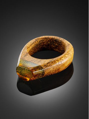 Стильное кольцо из древесины палисандра и янтаря «Индонезия» 17.5, Ring Size: 8 / 18, image , picture 2