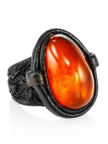 Ethnic Style Leather Amber Ring The Nefertiti, Ring Size: 6.5 / 17, image 