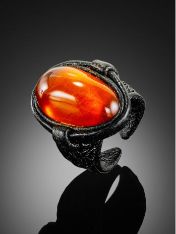 Ethnic Style Leather Amber Ring The Nefertiti, Ring Size: 6.5 / 17, image , picture 2