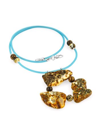 Unusual necklace with amber on a silicone cord “Trinidad”, image , picture 3