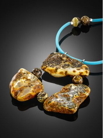 Unusual necklace with amber on a silicone cord “Trinidad”, image , picture 2