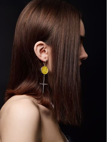 Stylish asymmetrical “Palazzo” earrings with honey amber, image , picture 6