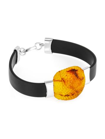Striking bracelet with natural “rough-cut” amber on a rubber base “Silverstone”, image , picture 4