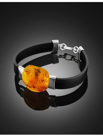 Striking bracelet with natural “rough-cut” amber on a rubber base “Silverstone”, image , picture 2