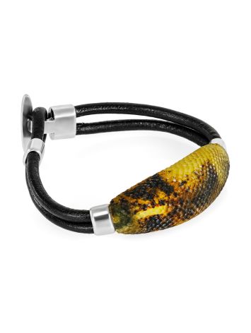 Stylish leather bracelet with natural amber “Silverstone”, Length: 18, image , picture 5