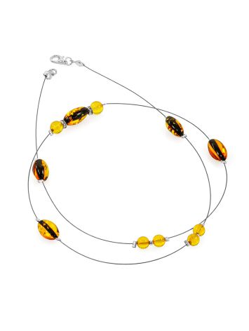 Delicate, weightless string necklace with natural amber, image , picture 3