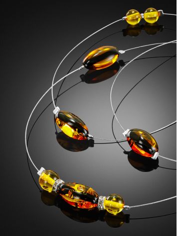 Delicate, weightless string necklace with natural amber, image , picture 2