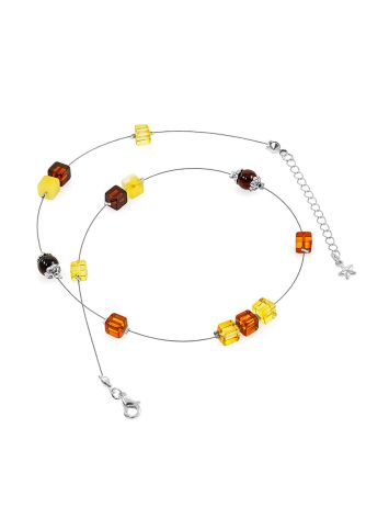 “Refined​” necklace with natural amber in assorted shades on a line, image , picture 3