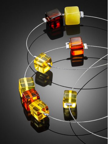 “Refined​” necklace with natural amber in assorted shades on a line, image , picture 2