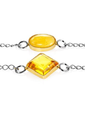 Unusual double-wrap chain bracelet with amber inserts, image , picture 4