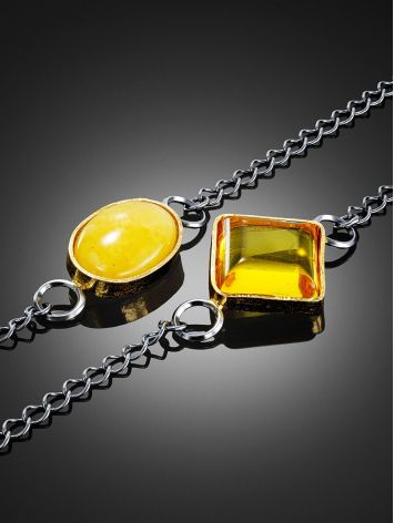 Unusual double-wrap chain bracelet with amber inserts, image , picture 2