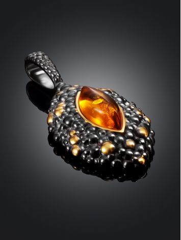 Pendant in blackened and gold-plated silver, decorated with cognac amber “Rauschen”, Length: 3.5, image , picture 2
