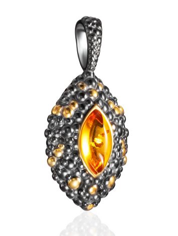 Pendant in blackened and gold-plated silver, decorated with cognac amber “Rauschen”, Length: 3.5, image , picture 3