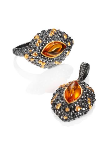 Pendant in blackened and gold-plated silver, decorated with cognac amber “Rauschen”, Length: 3.5, image , picture 4