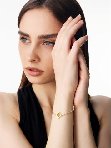 Delicate chain bracelet with lemon amber “Monaco”, image , picture 4