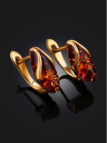 Miniature bright earrings with dark cognac amber “Snowdrop”, image , picture 2