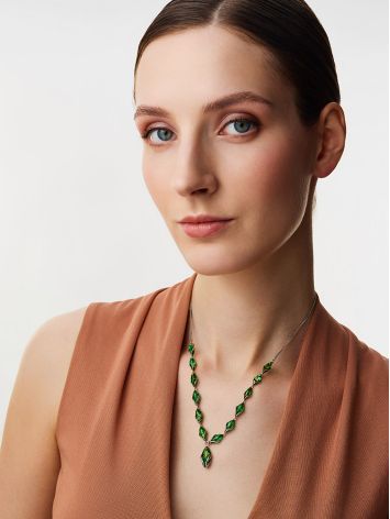 Bright necklace “Snowdrop” with tinted emerald amber, Length: 47, image , picture 3