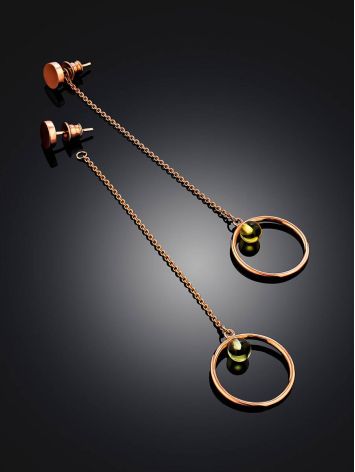 Stylish stud earrings with a removable chain, decorated with amber, “Palazzo” by ifamore™, image , picture 2