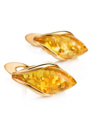 Light gold-plated earrings with lemon amber “Snowdrop”, image , picture 5