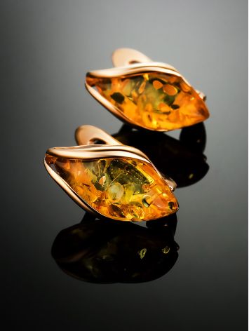 Light gold-plated earrings with lemon amber “Snowdrop”, image , picture 2