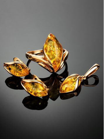 Light gold-plated earrings with lemon amber “Snowdrop”, image , picture 7