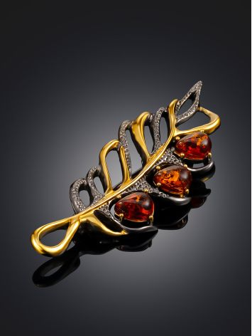 Feather Motif Brooch With Amber, image , picture 2