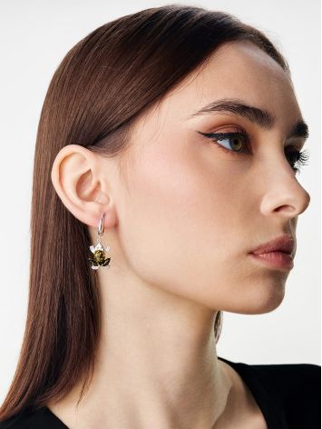 Charming dangling earrings “Frog” with green amber, image , picture 3