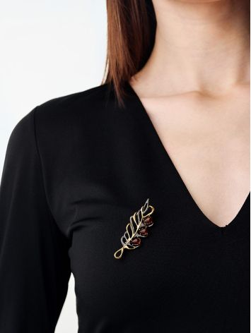 Feather Motif Brooch With Amber, image , picture 4