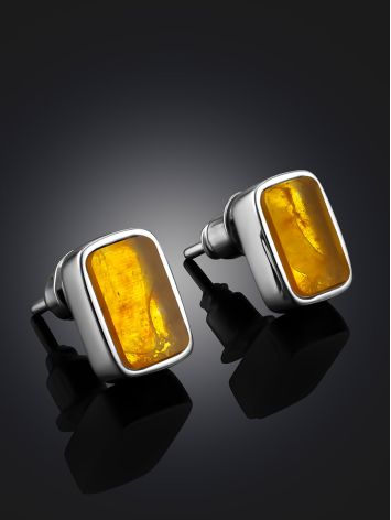 Concise Geometric "London" Earrings with Lemon Amber, image , picture 2