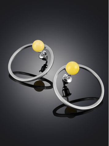 Lightweight Palazzo Stud Earrings with Honey Amber, Length: 2.4, image , picture 2