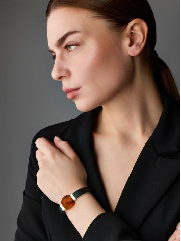 Striking bracelet with natural “rough-cut” amber on a rubber base “Silverstone”, image , picture 3