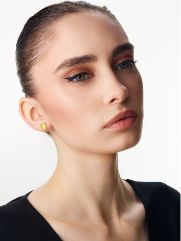 Concise Geometric "London" Earrings with Lemon Amber, image , picture 3