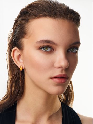 Light gold-plated earrings with lemon amber “Snowdrop”, image , picture 3