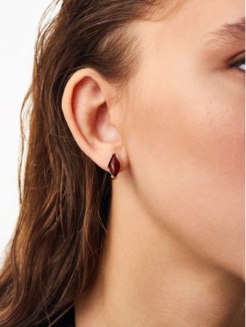 Miniature bright earrings with dark cognac amber “Snowdrop”, image , picture 3