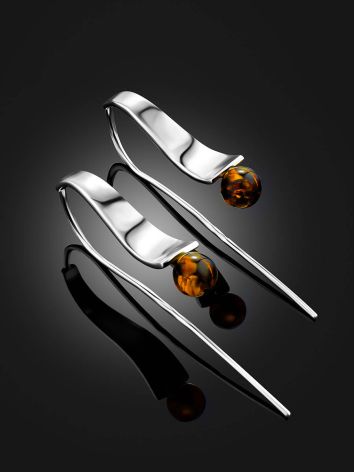 Hook earrings “Palazzo” by ifamore™ with cognac amber, Length: 5.5, image , picture 2