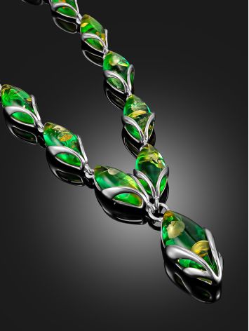 Bright necklace “Snowdrop” with tinted emerald amber, Length: 47, image , picture 2
