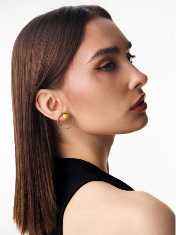 Lightweight Palazzo Stud Earrings with Honey Amber, Length: 2.4, image , picture 3