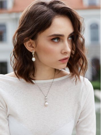 Classy Silver Pendant With Baroque Pearl And Crystals, image , picture 3