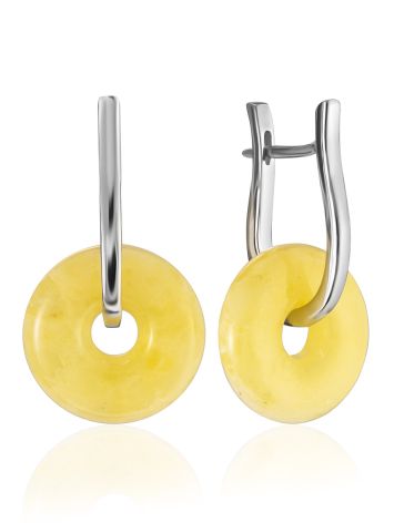 Designer Transformable Earrings With Natural Amber Donuts, image 