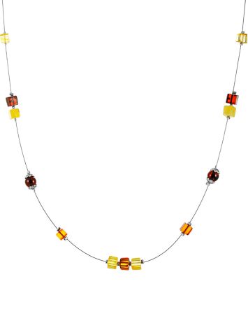 “Refined​” necklace with natural amber in assorted shades on a line, image 