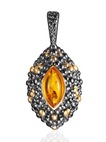 Pendant in blackened and gold-plated silver, decorated with cognac amber “Rauschen”, Length: 3.5, image 