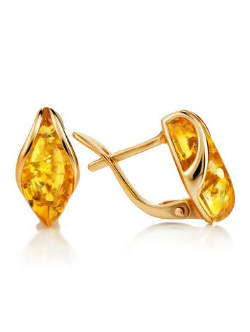 Light gold-plated earrings with lemon amber “Snowdrop”, image 