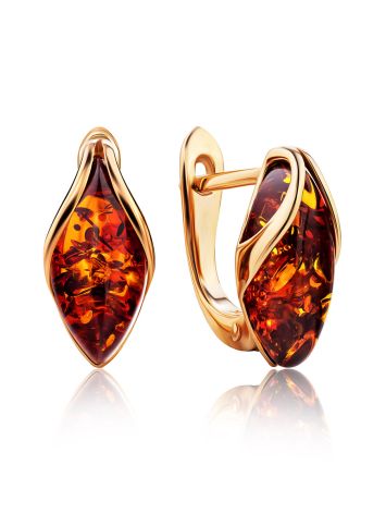 Miniature bright earrings with dark cognac amber “Snowdrop”, image 