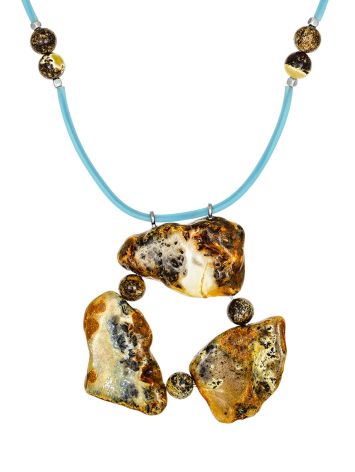 Unusual necklace with amber on a silicone cord “Trinidad”, image 