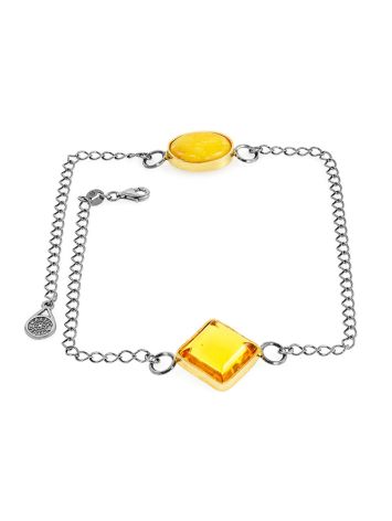 Unusual double-wrap chain bracelet with amber inserts, image 