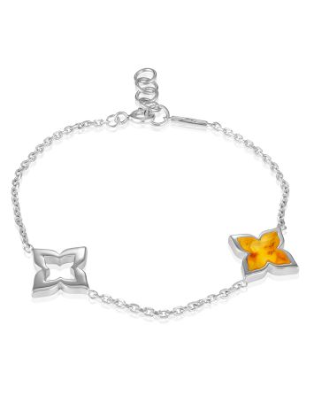 Delicate chain bracelet with lemon amber “Monaco”, image 