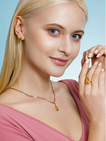 Light gold-plated earrings with lemon amber “Snowdrop”, image , picture 6