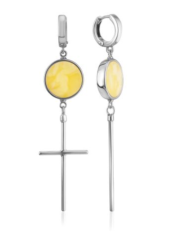 Stylish asymmetrical “Palazzo” earrings with honey amber, image 